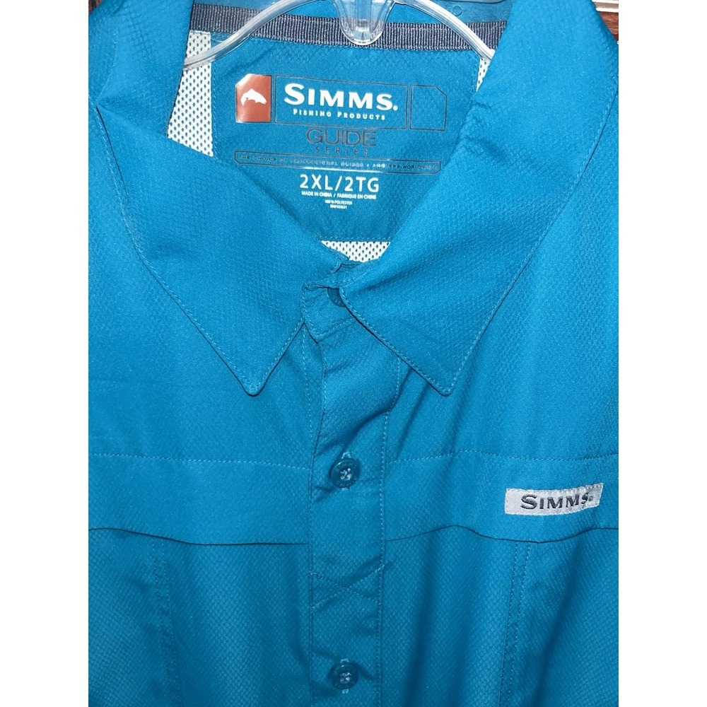 Simms Fishing Shirt Men's 2XL Teal Long Sleeve Vented Outdoors Performance - Picture 3 of 10